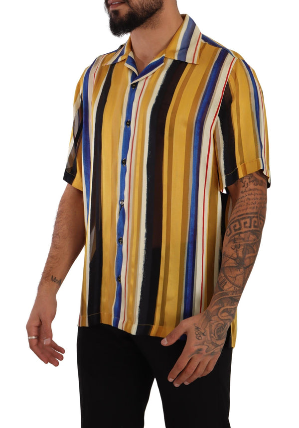 Yellow Striped Silk-Blend Men's Shirt Dolce & Gabbana