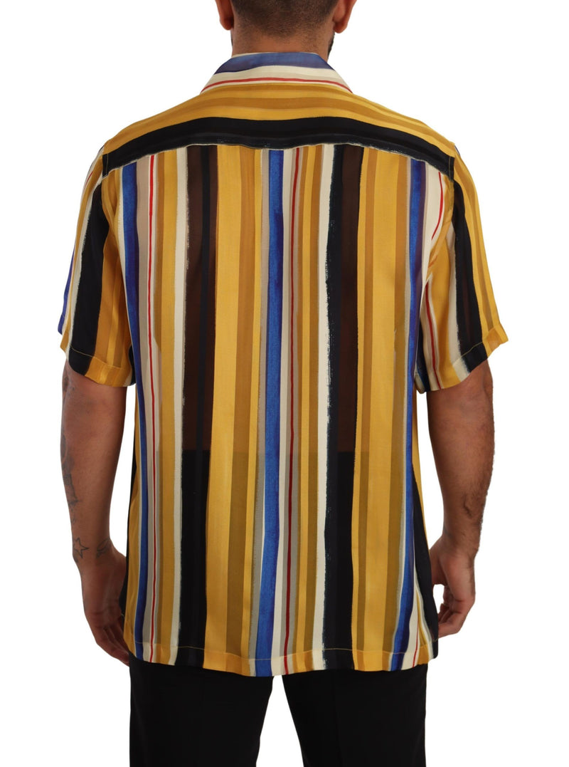 Yellow Striped Silk-Blend Men's Shirt Dolce & Gabbana