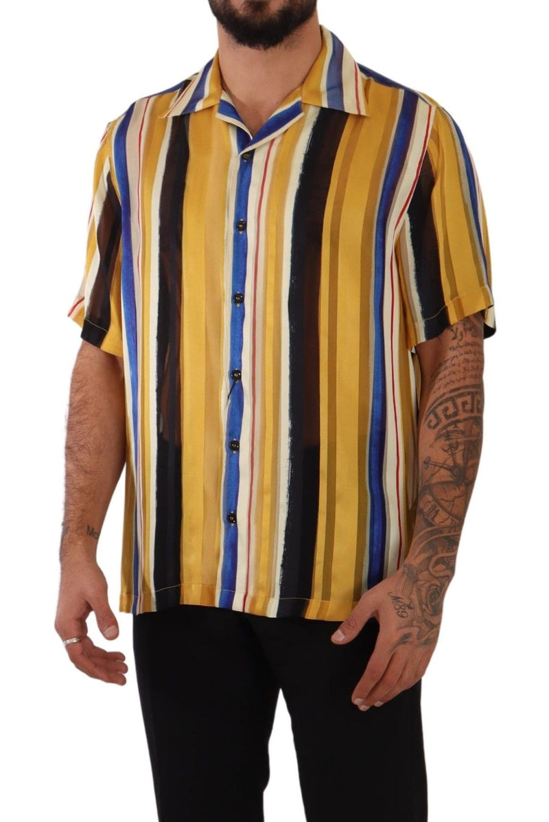 Yellow Striped Silk-Blend Men's Shirt Dolce & Gabbana