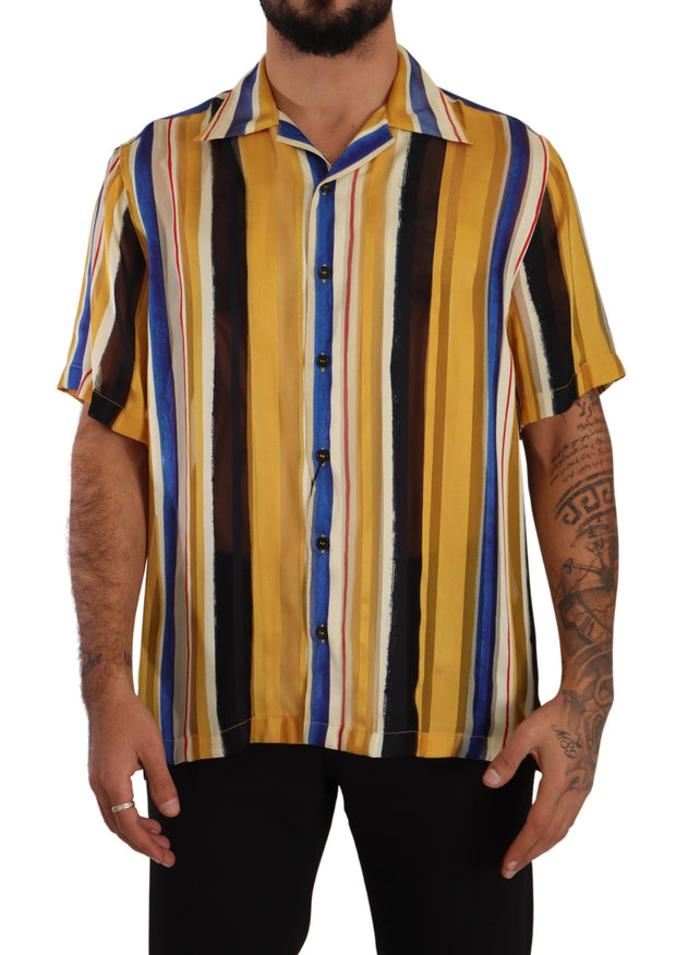 Yellow Striped Silk-Blend Men's Shirt Dolce & Gabbana