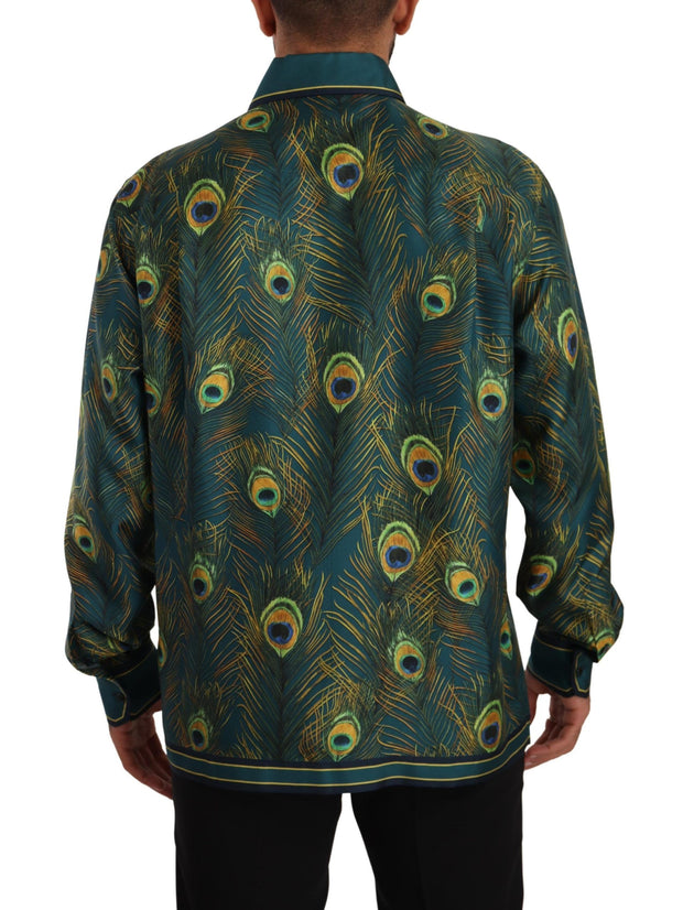 Peacock Feather Print Silk Shirt Dolce & Gabbana