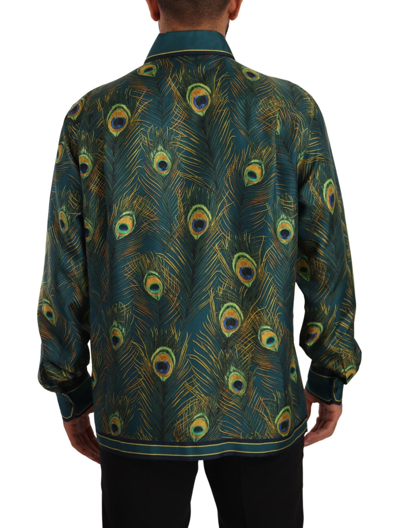 Peacock Feather Print Silk Shirt Dolce & Gabbana