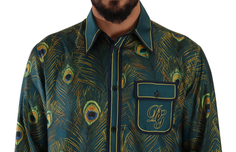 Peacock Feather Print Silk Shirt Dolce & Gabbana