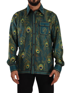 Peacock Feather Print Silk Shirt Dolce & Gabbana