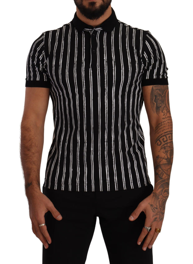 Elegant Striped Polo T-Shirt in Black Dolce & Gabbana