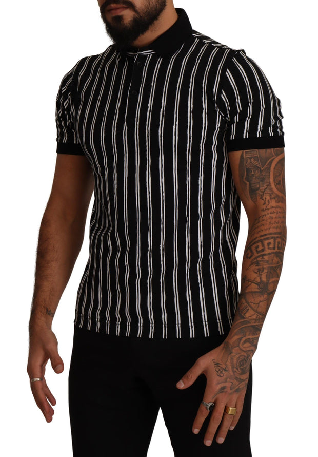 Elegant Striped Polo T-Shirt in Black Dolce & Gabbana