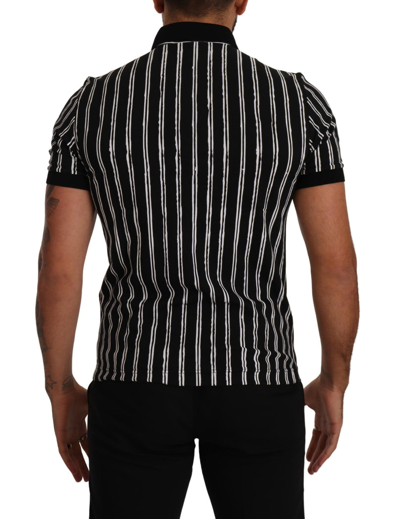 Elegant Striped Polo T-Shirt in Black Dolce & Gabbana