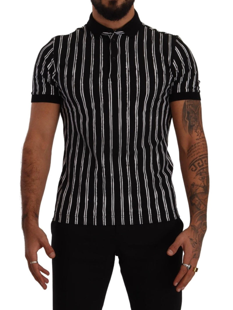 Elegant Striped Polo T-Shirt in Black Dolce & Gabbana