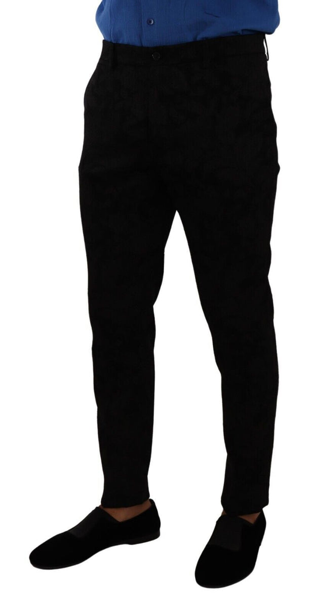 Elegant Slim Fit Dress Pants in Black Brocade Dolce & Gabbana