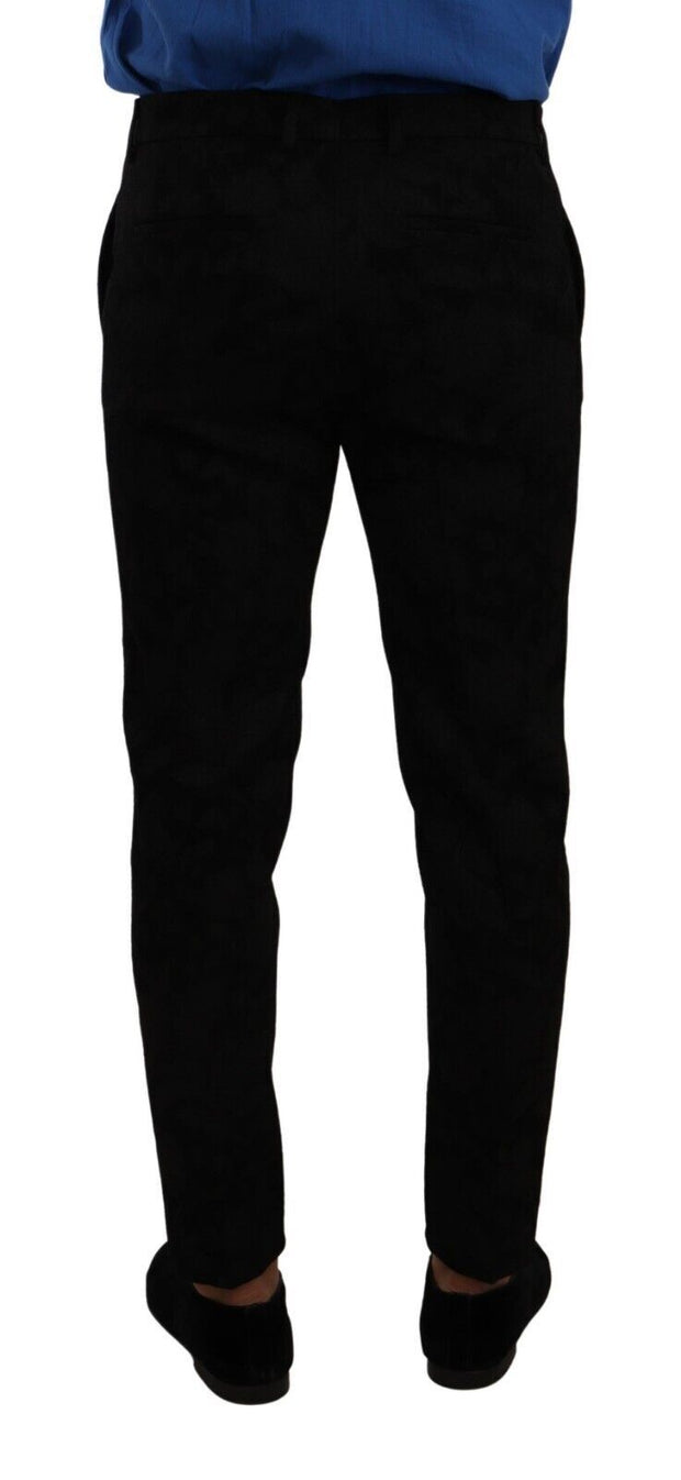 Elegant Slim Fit Dress Pants in Black Brocade Dolce & Gabbana