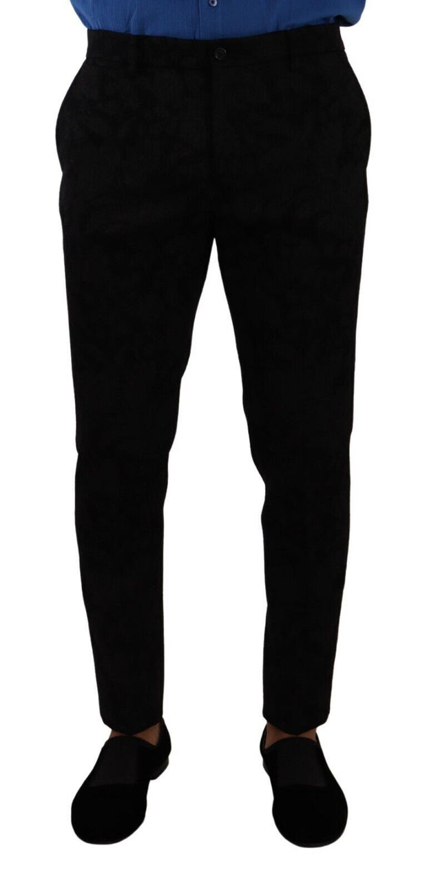 Elegant Slim Fit Dress Pants in Black Brocade Dolce & Gabbana