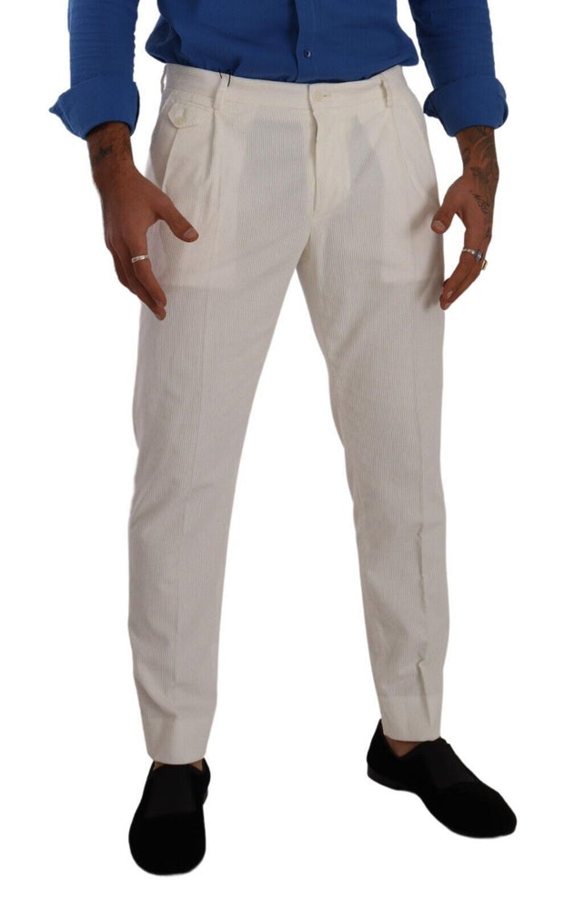 Elegant Tapered Corduroy Pants in Off White Dolce & Gabbana