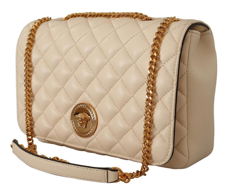 Elegant White Nappa Leather Shoulder Bag Versace