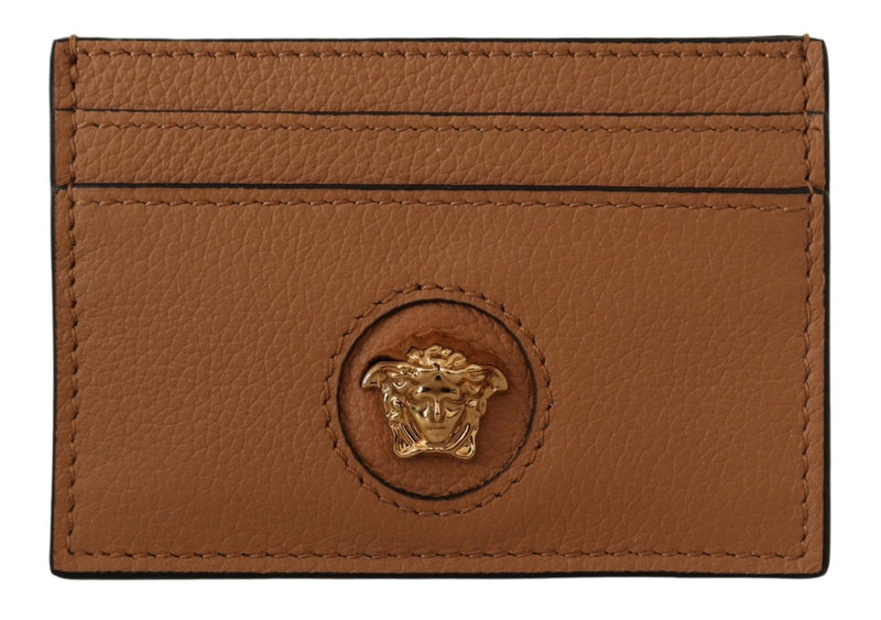 Elegant Medusa Calf Leather Card Holder Versace