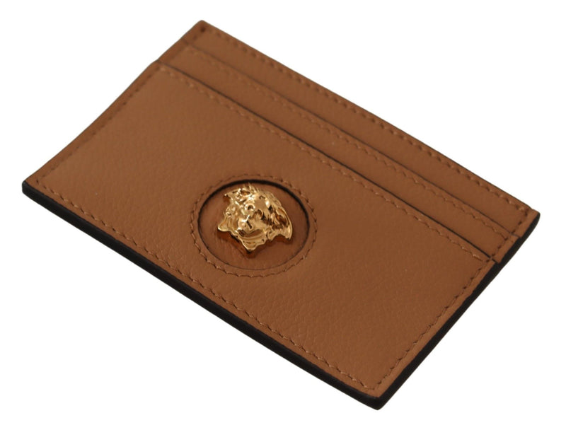 Elegant Medusa Calf Leather Card Holder Versace