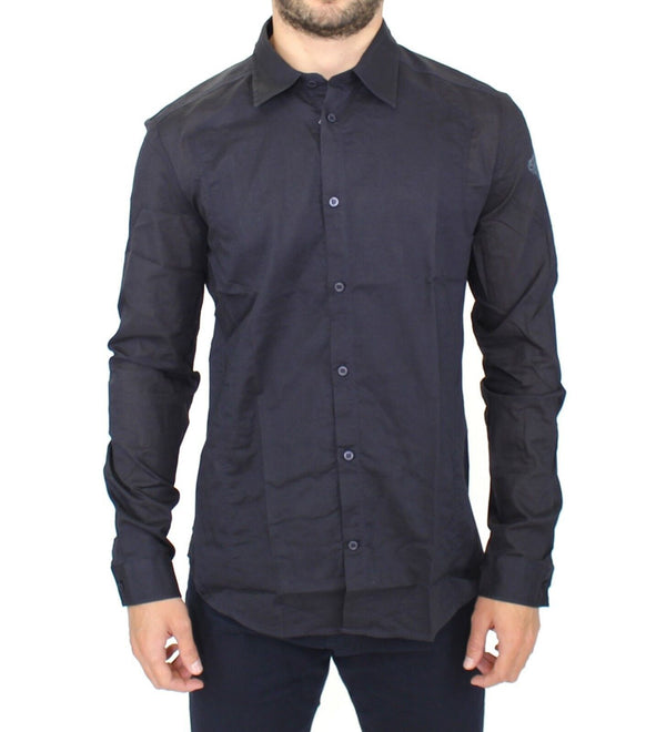 Elegant Blue Cotton Slim Casual Shirt Ermanno Scervino