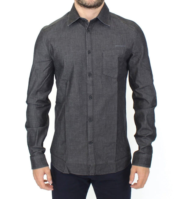 Elegant Gray Stretch Denim Casual Shirt Ermanno Scervino