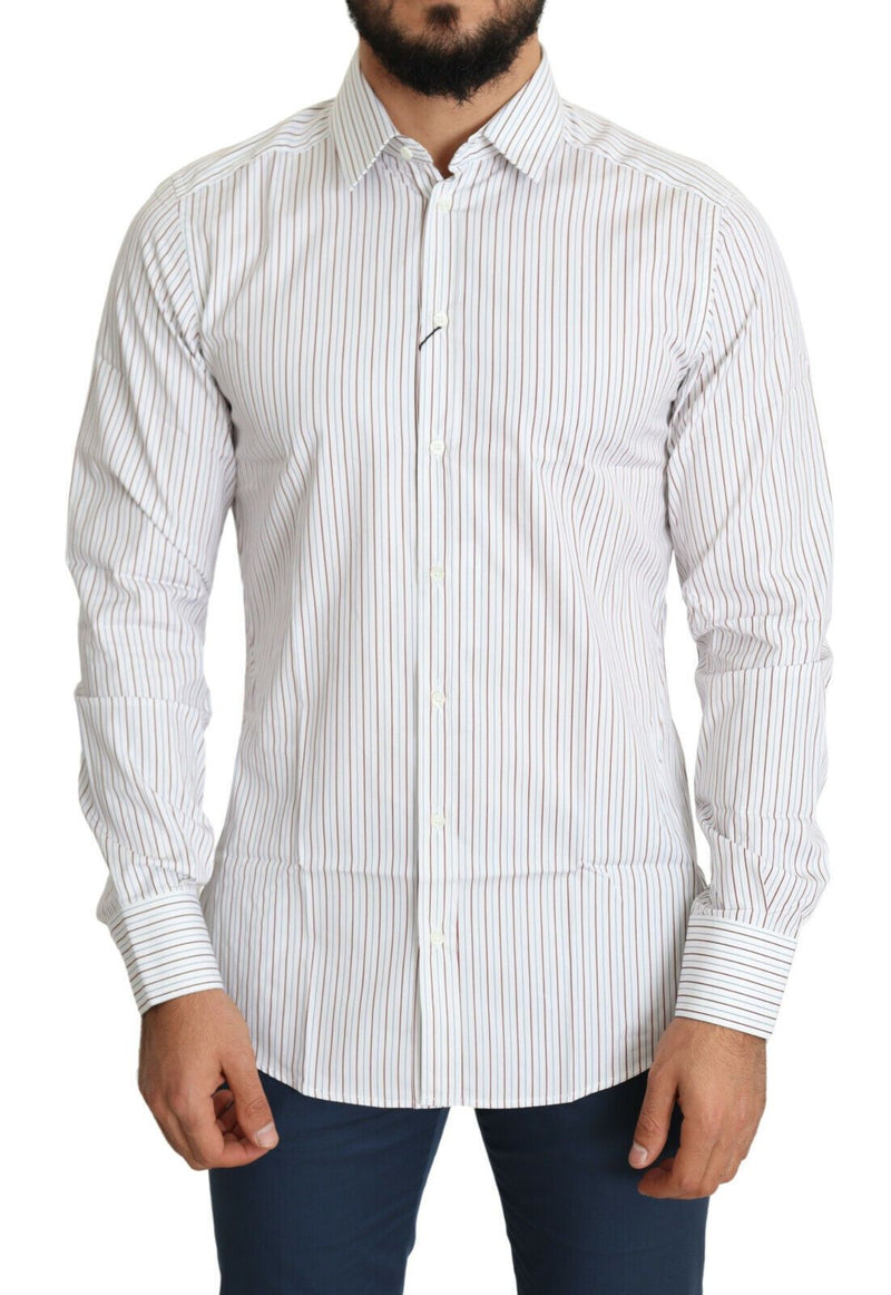 Elegant White Striped Cotton Dress Shirt Dolce & Gabbana