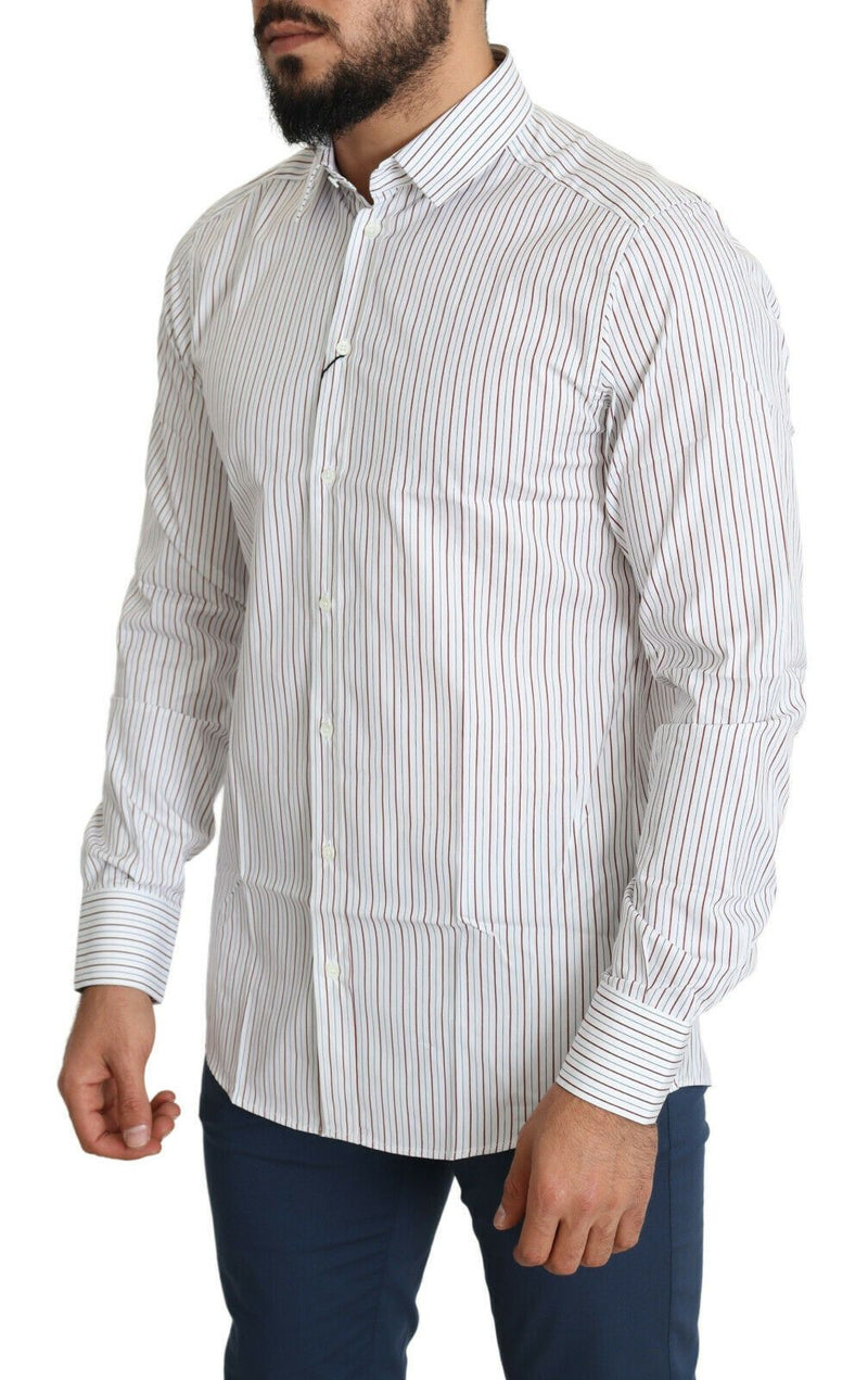 Elegant White Striped Cotton Dress Shirt Dolce & Gabbana