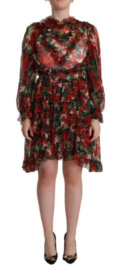 Floral Silk Mini Knee High Dress Dolce & Gabbana