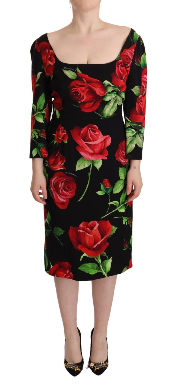 Elegant Floral Print Silk Sheath Dress Dolce & Gabbana