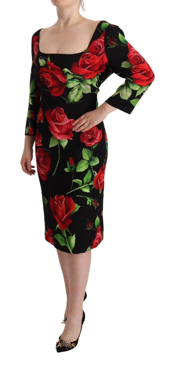 Elegant Floral Print Silk Sheath Dress Dolce & Gabbana