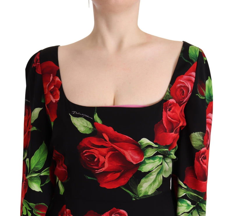 Elegant Floral Print Silk Sheath Dress Dolce & Gabbana