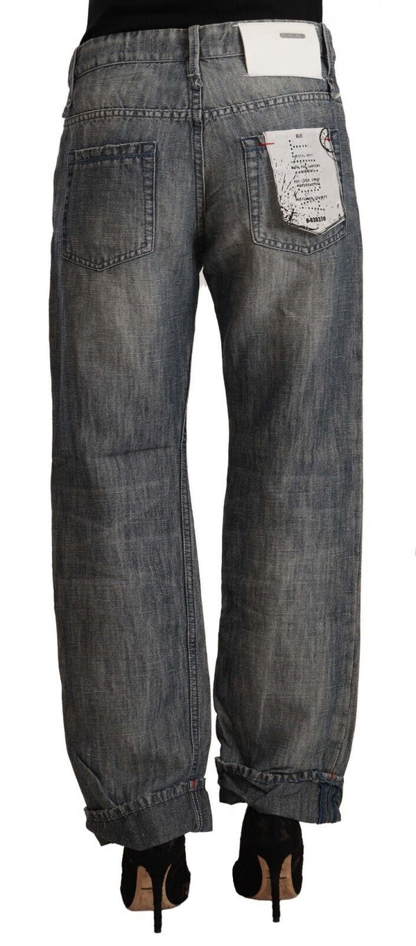 Chic Gray Straight Cut Ramie-Cotton Jeans Acht