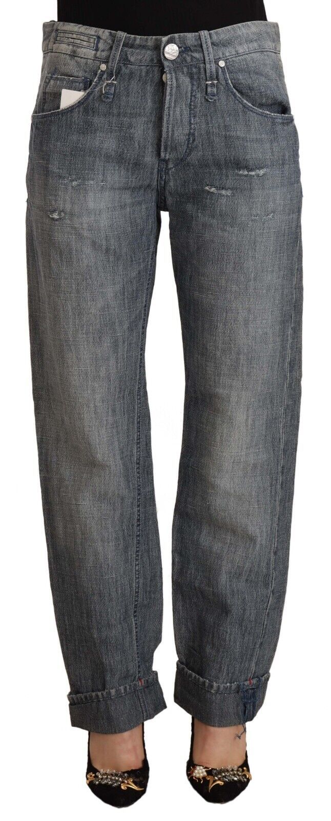 Chic Gray Washed Straight Cut Jeans Acht