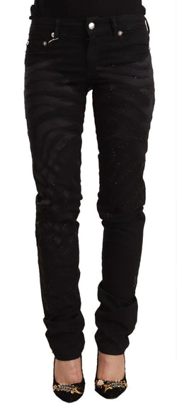 Elegant Black Slim Fit Embellished Jeans Just Cavalli