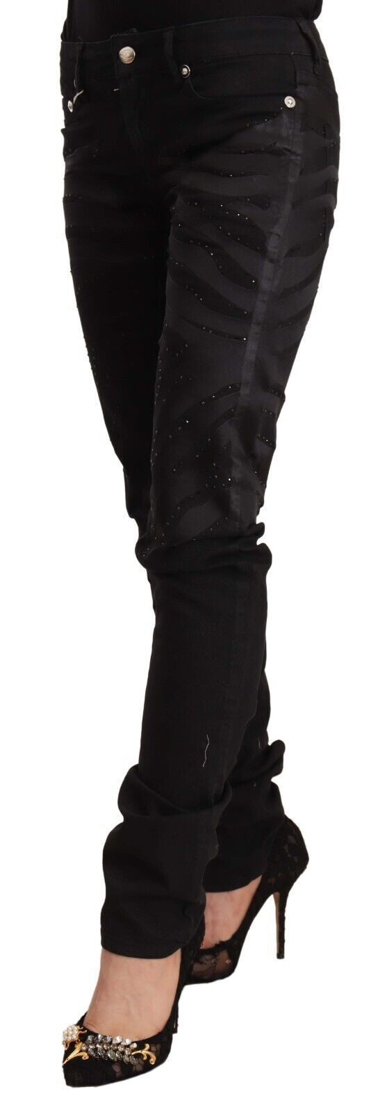 Elegant Black Slim Fit Embellished Jeans Just Cavalli