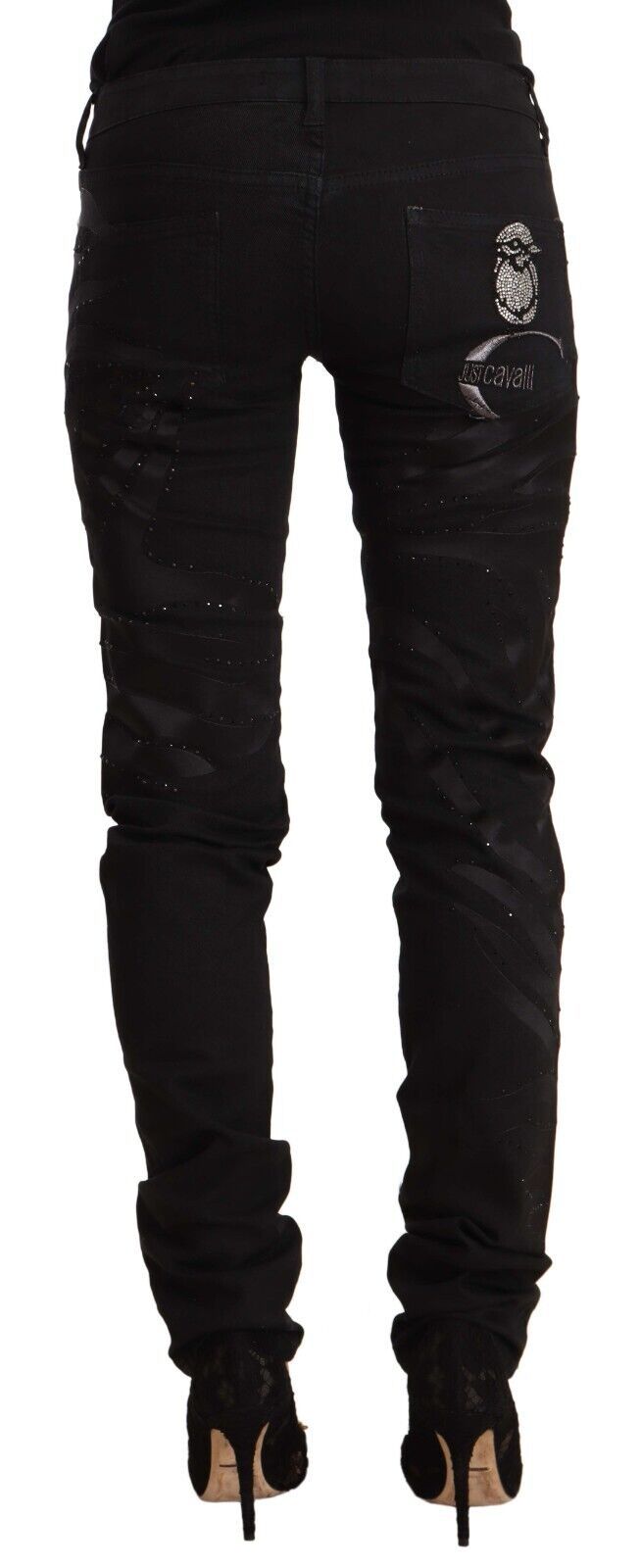 Elegant Black Slim Fit Embellished Jeans Just Cavalli