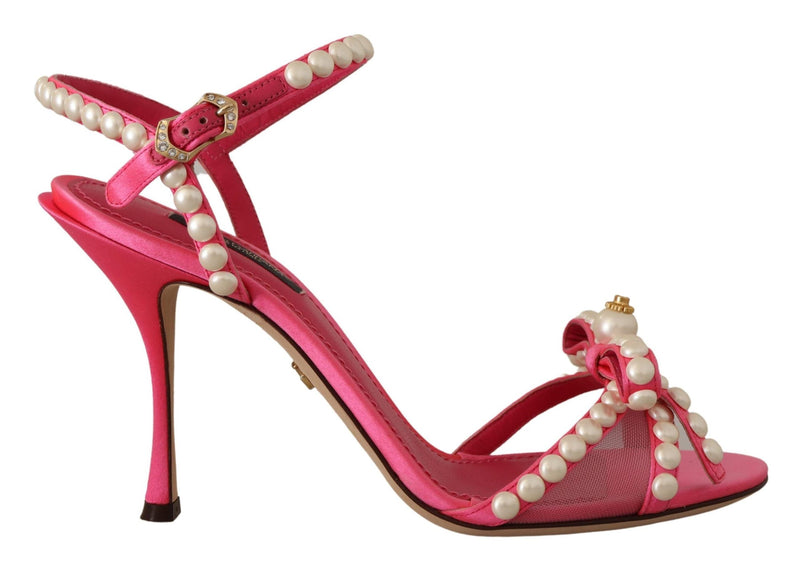 Elegant Pink Pearl Embellished Heels Sandals Dolce & Gabbana