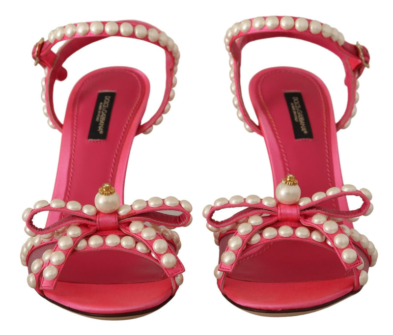 Elegant Pink Pearl Embellished Heels Sandals Dolce & Gabbana