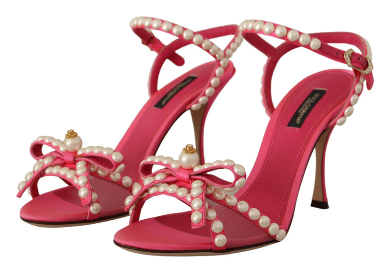 Elegant Pink Pearl Embellished Heels Sandals Dolce & Gabbana