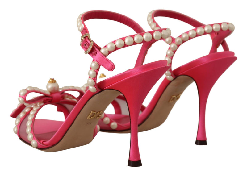 Elegant Pink Pearl Embellished Heels Sandals Dolce & Gabbana