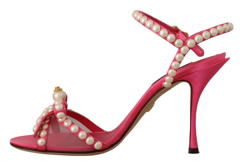 Elegant Pink Pearl Embellished Heels Sandals Dolce & Gabbana