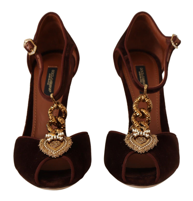 Elegant Gold Detail Velvet Heels Dolce & Gabbana