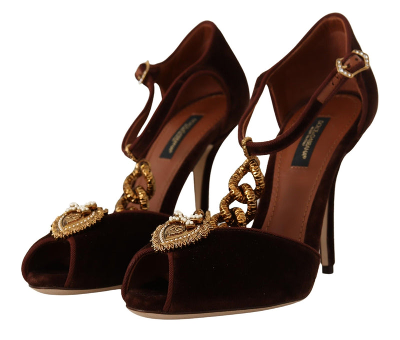 Elegant Gold Detail Velvet Heels Dolce & Gabbana