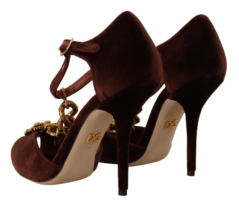 Elegant Gold Detail Velvet Heels Dolce & Gabbana