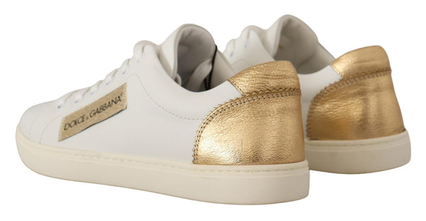 Elegant White Leather Sneakers with Gold Accents Dolce & Gabbana