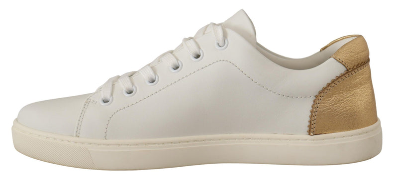 Elegant White Leather Sneakers with Gold Accents Dolce & Gabbana