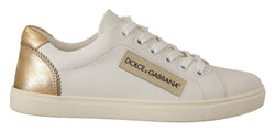 Elegant White Leather Sneakers with Gold Accents Dolce & Gabbana