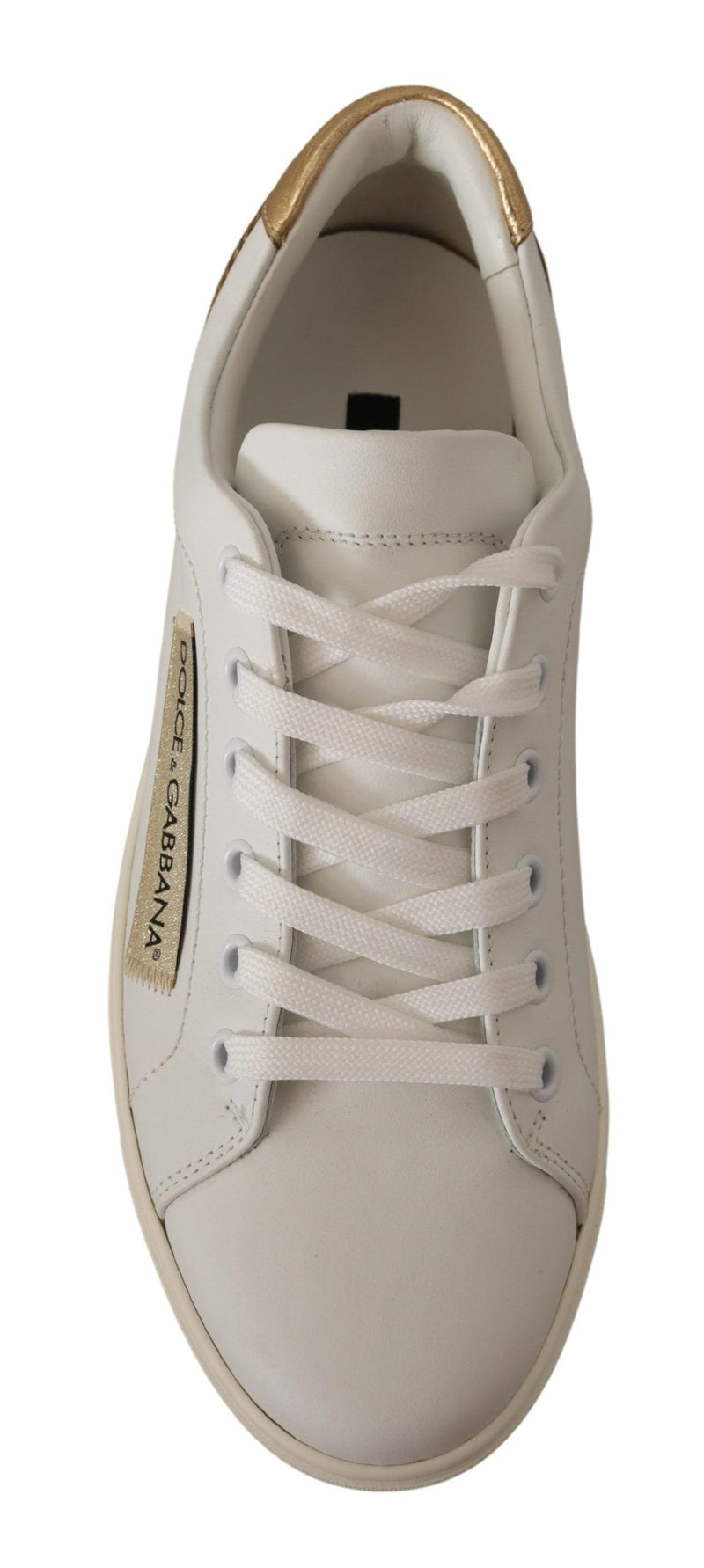 Elegant White Leather Sneakers with Gold Accents Dolce & Gabbana