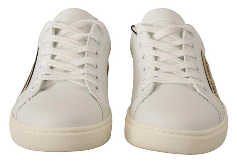 Elegant White Leather Sneakers with Gold Accents Dolce & Gabbana