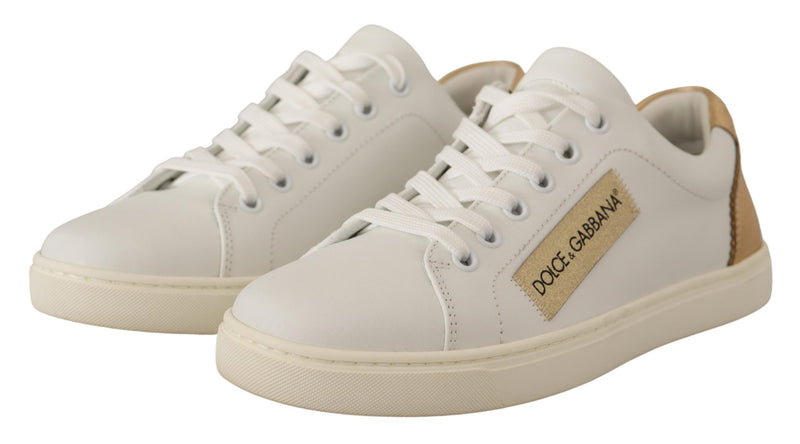 Elegant White Leather Sneakers with Gold Accents Dolce & Gabbana