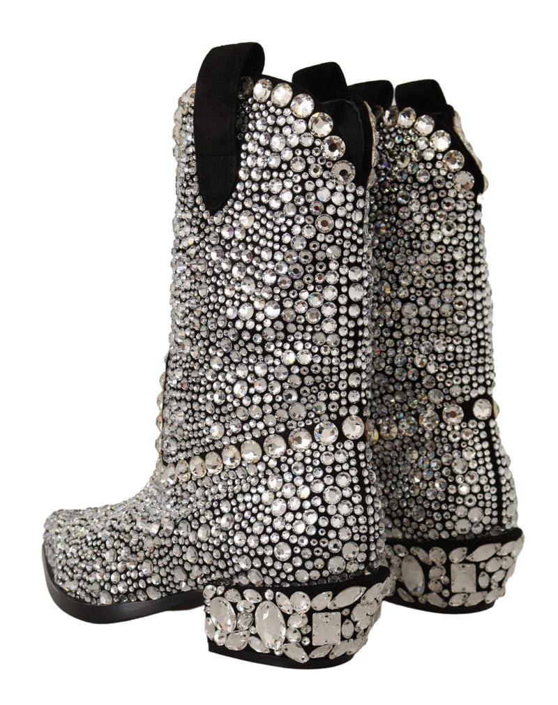 Crystal-Embellished Black Suede Boots Dolce & Gabbana