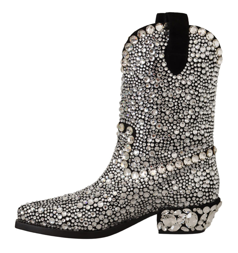 Crystal-Embellished Black Suede Boots Dolce & Gabbana