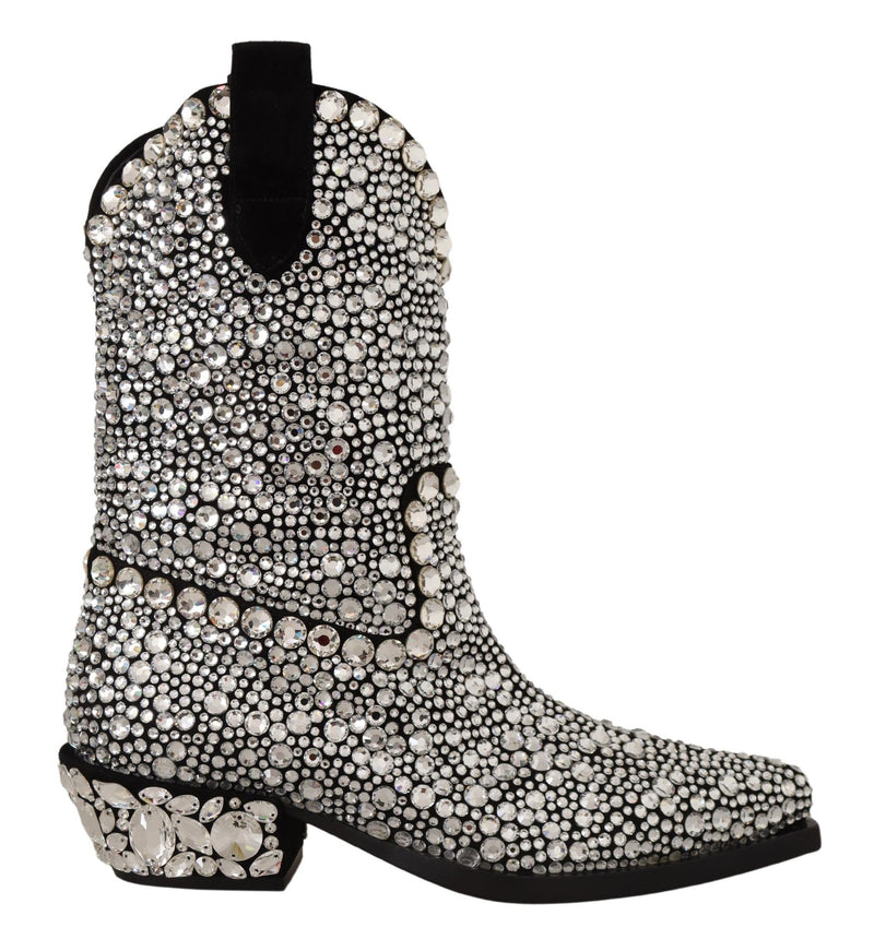 Crystal-Embellished Black Suede Boots Dolce & Gabbana