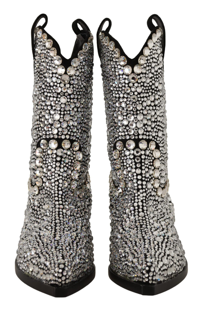 Crystal-Embellished Black Suede Boots Dolce & Gabbana